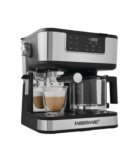 Farberware Dual Brew, 10 Cup Coffee + Espresso, Black and Stainless